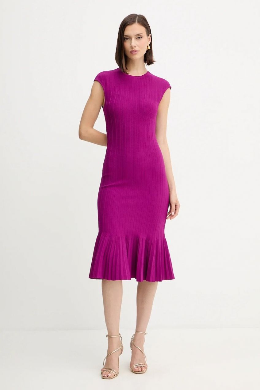 Šaty Herve Leger Bridget fialová farba, midi, áčkový strih, DGR8535468