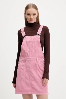 Menčestrové šaty Tommy Jeans ružová farba, mini, áčkový strih, DW0DW21494