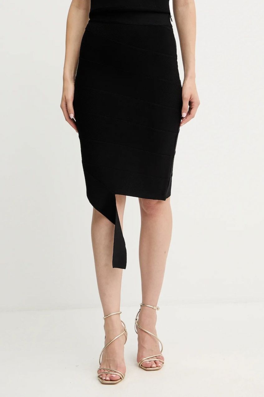 Sukňa Herve Leger Alma čierna farba, mini, rovný strih, HLT3536090