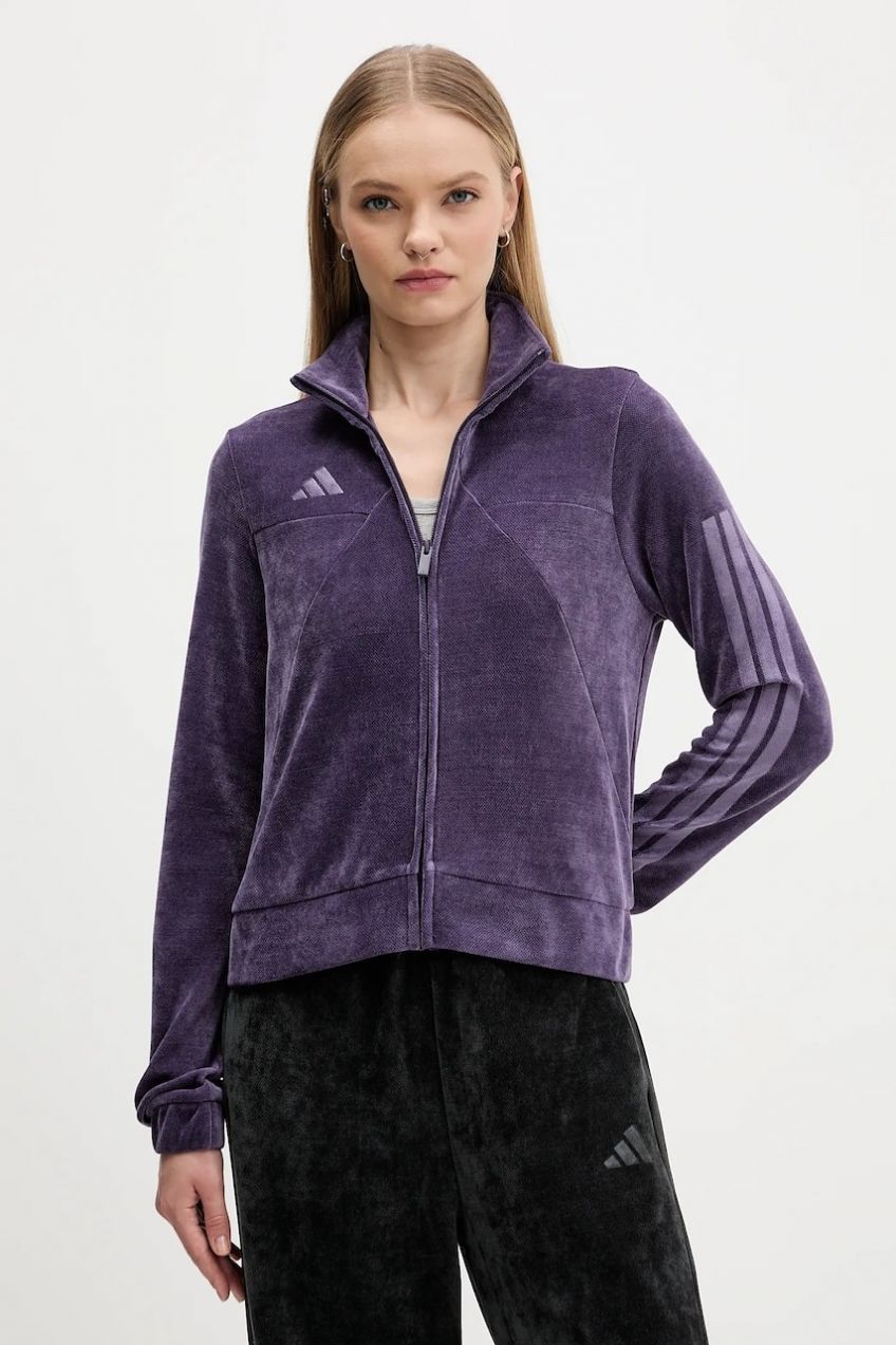 Velúrová mikina adidas Tiro fialová farba, jednofarebná, JM1816