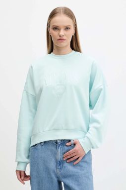 Mikina adidas Cozy tyrkysová farba, s nášivkou, JM1792