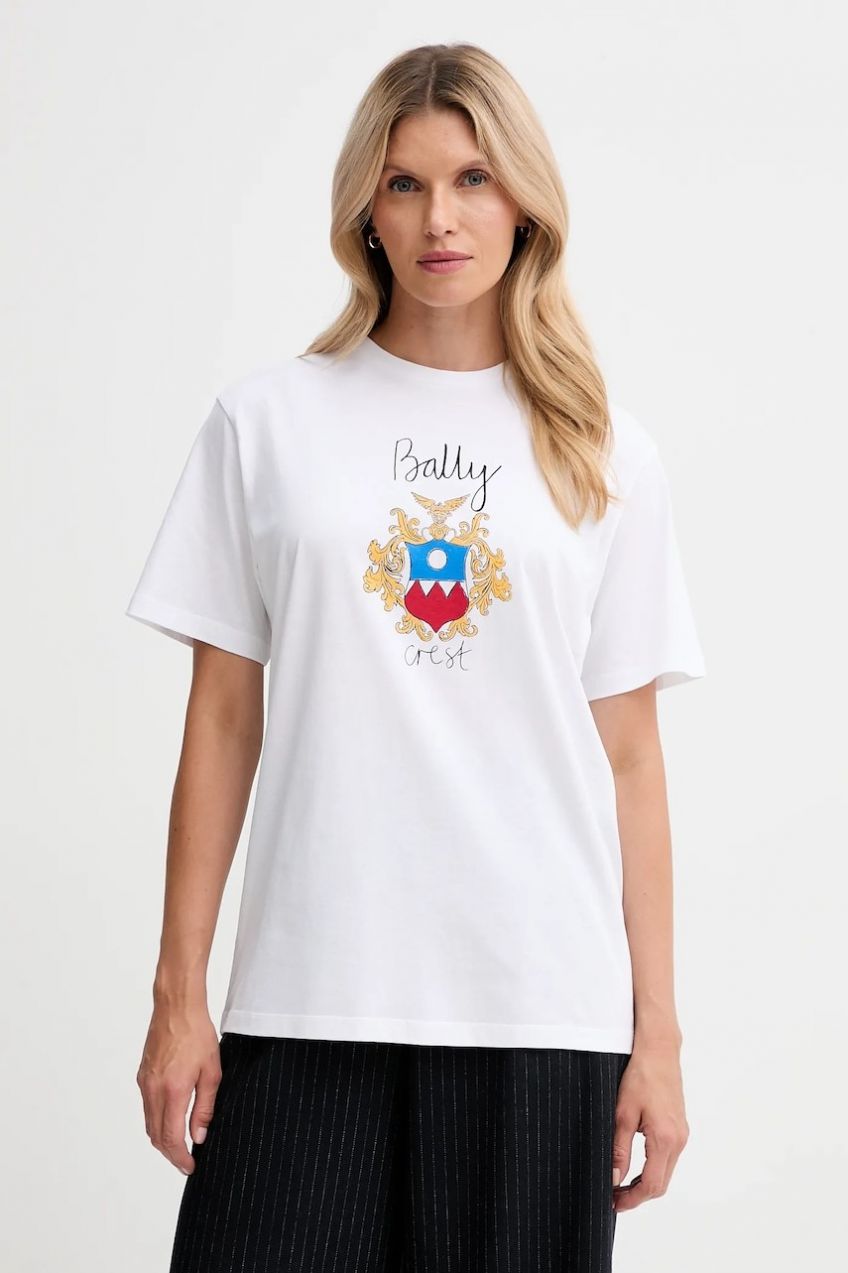 Bavlnené tričko Bally dámske, biela farba, WJE087