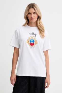 Bavlnené tričko Bally dámske, biela farba, WJE087