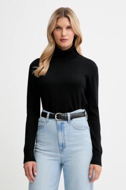 Sveter s prímesou vlny Calvin Klein čierna farba, ľahký, s rolákom, LV044D371G