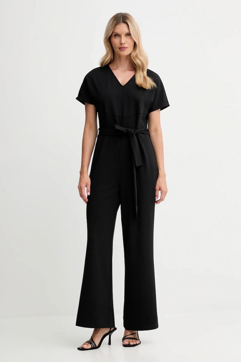 Overal Calvin Klein čierna farba, v výstrih, LV044D065G