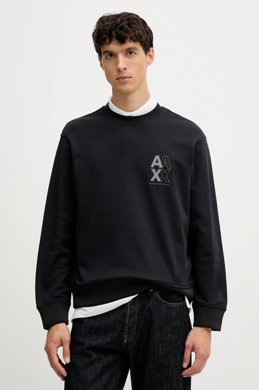 Bavlnená mikina Armani Exchange tmavomodrá farba, s nášivkou, XM001040 AF10830