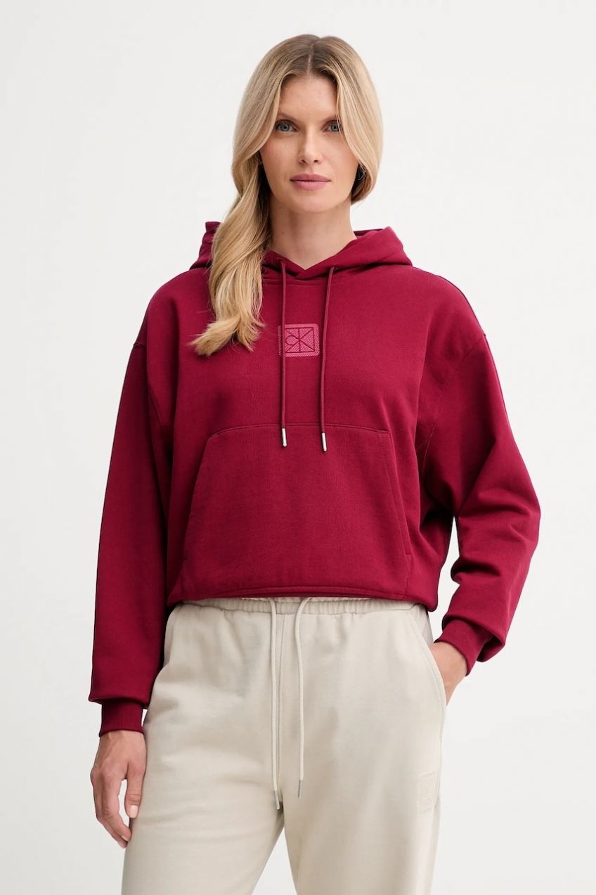 Mikina Calvin Klein bordová farba, s kapucňou, jednofarebná, LV044D204G
