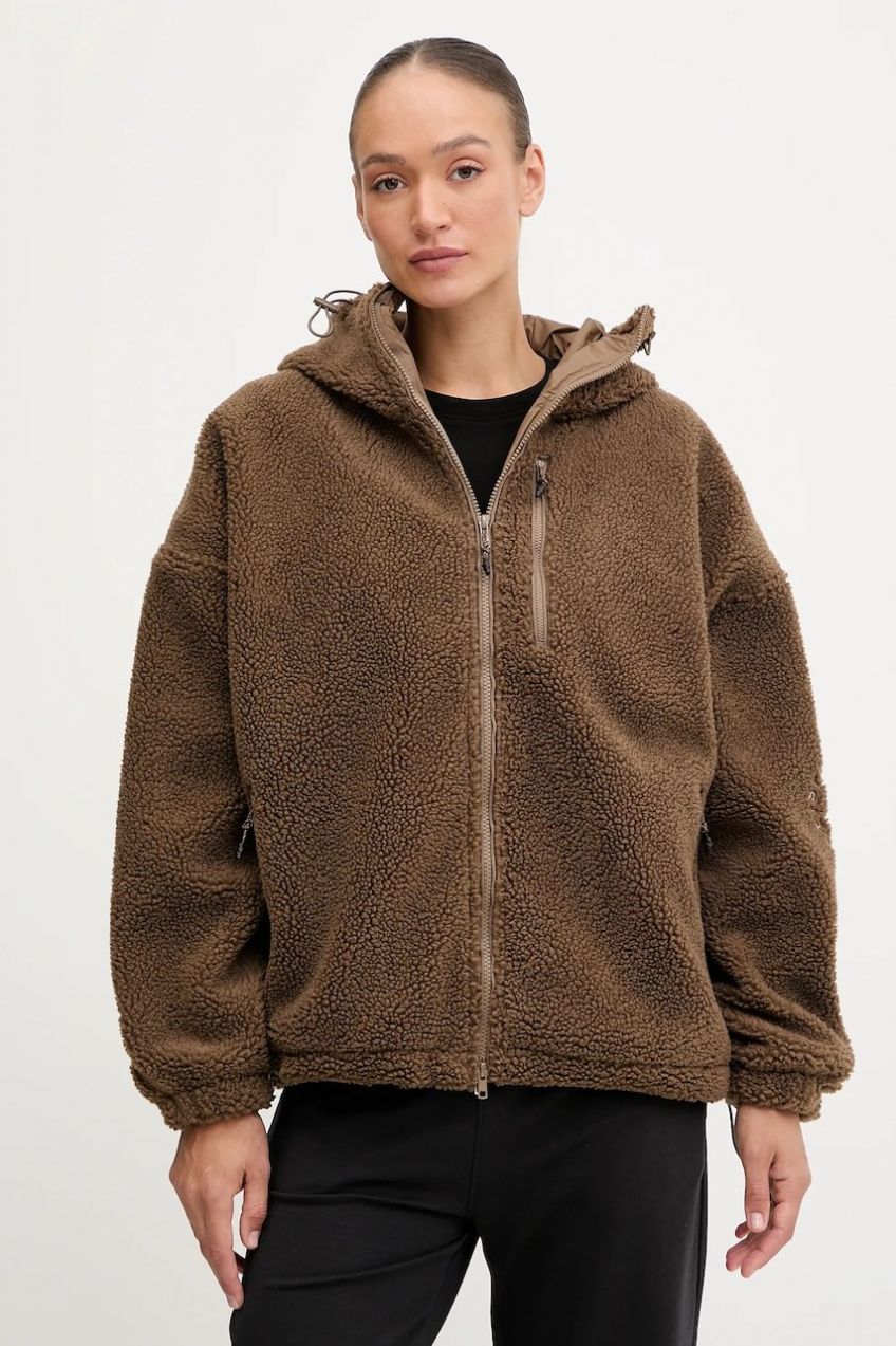 Fleecová mikina adidas by Stella McCartney hnedá farba, s kapucňou, jednofarebná, KA0646