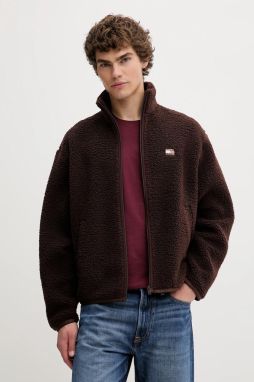 Mikina Tommy Jeans hnedá farba, s nášivkou, DM0DM22078