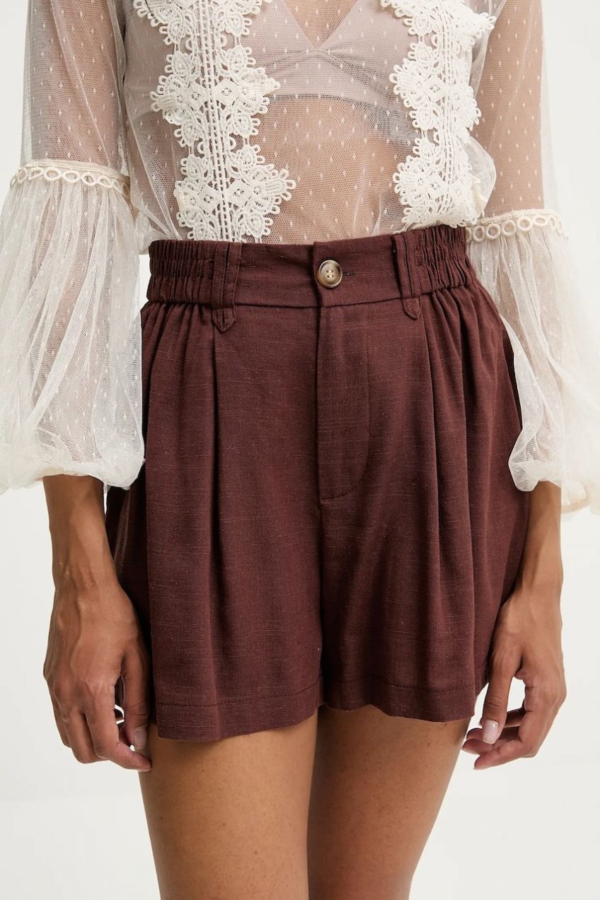 Šortky s prímesou ľanu Answear.LAB hnedá farba, jednofarebná, vysoký pás