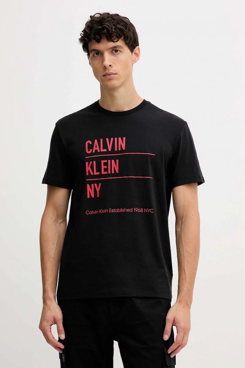 Bavlnené tričko Calvin Klein Jeans pánske, čierna farba, s potlačou, LV04RD818G