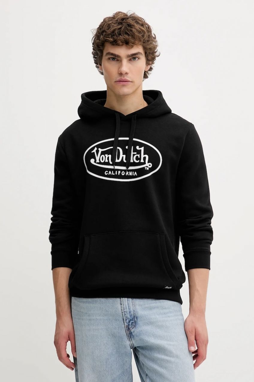 Mikina Von Dutch čierna farba, s kapucňou, vzorovaná, VD.1.SWZ.BRAND