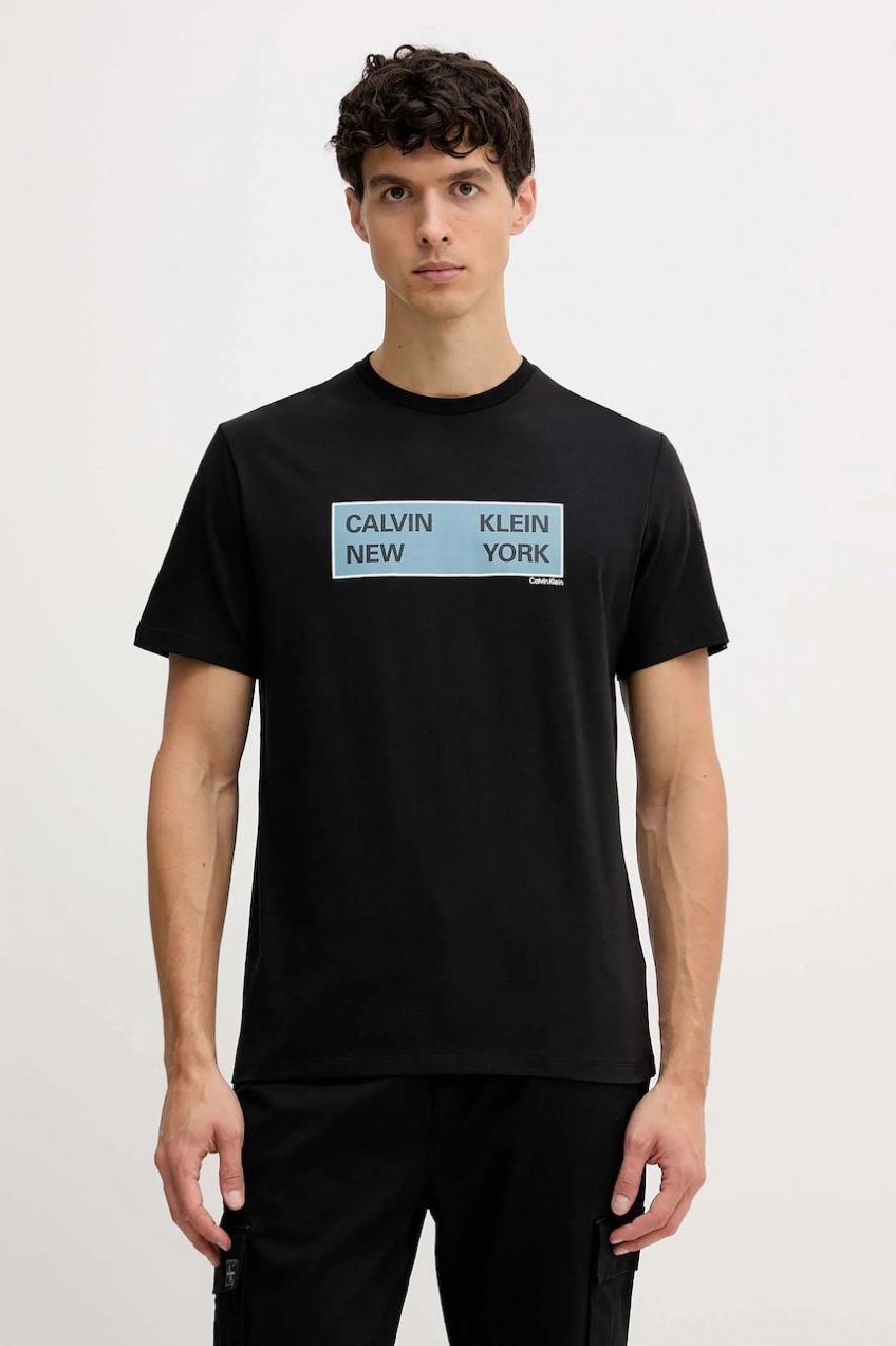 Bavlnené tričko Calvin Klein Jeans pánske, čierna farba, s potlačou, LV04RD816G