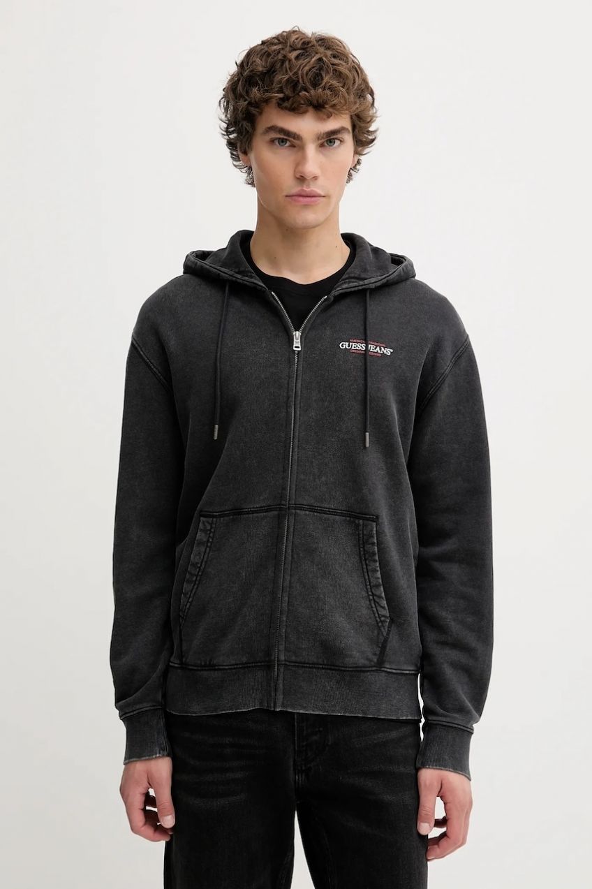 Bavlnená mikina Guess Jeans šedá farba, s potlačou, M5BQ32 KCPR1