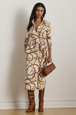 Šaty Lauren Ralph Lauren biela farba, midi, áčkový strih, 200979806