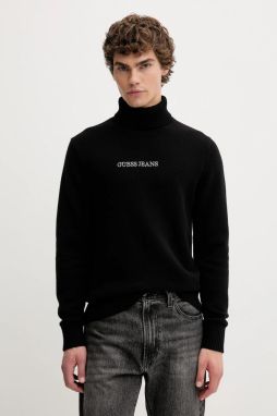 Sveter s prímesou vlny Guess Jeans čierna farba, teplé, s rolákom, M5BR58 Z0561