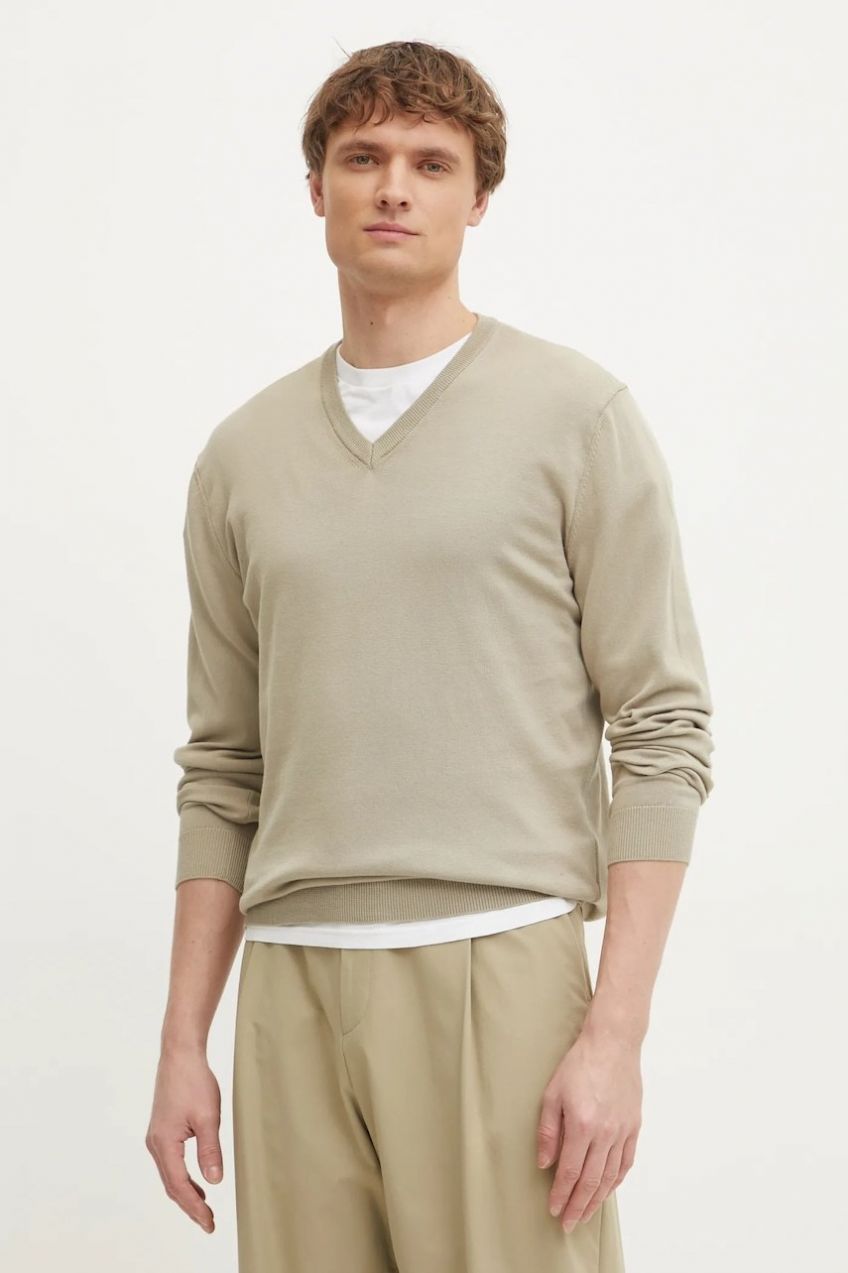 Bavlnený sveter United Colors of Benetton zelená farba, tenký, 1098U4486