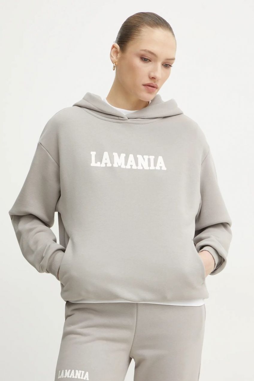 Mikina La Mania dámska, béžová farba, s kapucňou, s potlačou, YOUNG