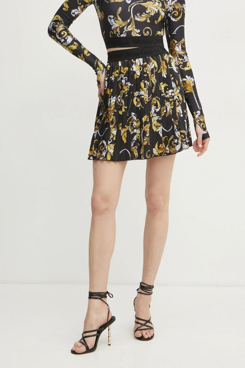 Sukňa Versace Jeans Couture čierna farba, mini, áčkový strih, 78HAE820 NS574