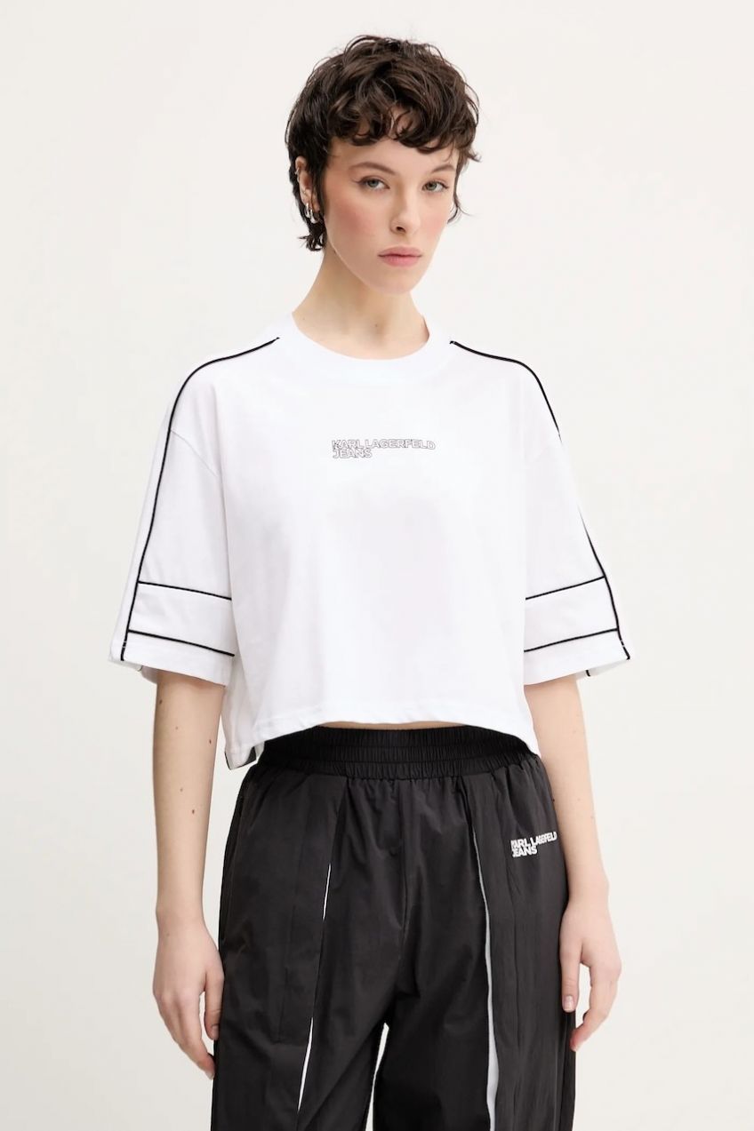 Bavlnené tričko Karl Lagerfeld Jeans dámske, biela farba, A2W17028