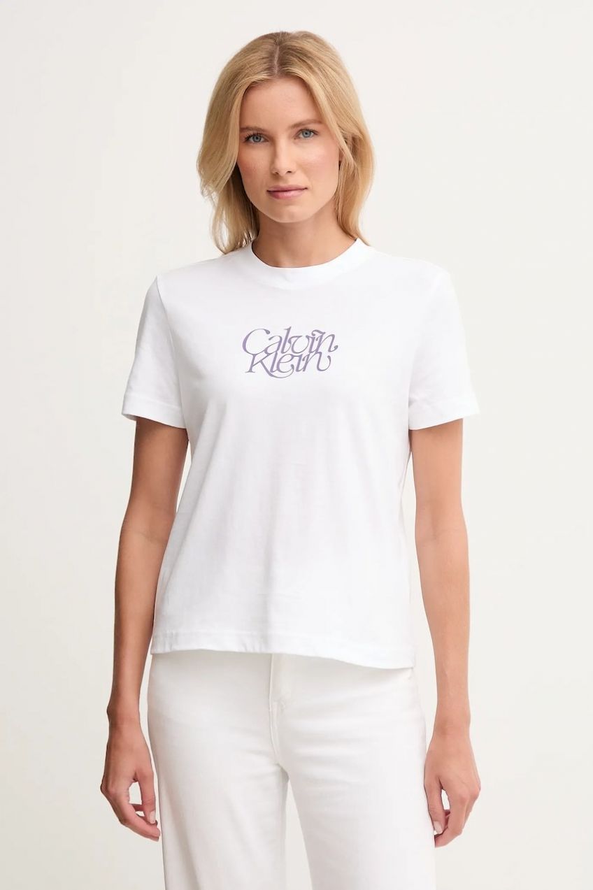 Bavlnené tričko Calvin Klein Jeans dámske, biela farba, LV047D210G