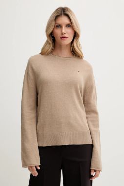 Vlnený sveter Tommy Hilfiger béžová farba, ľahké, WW0WW46438