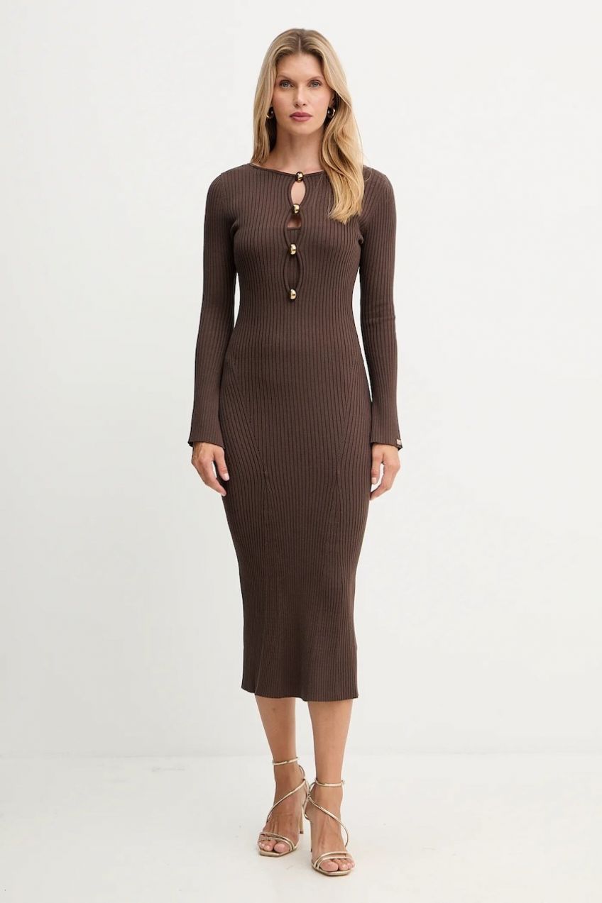 Šaty Marciano Guess AGATHE hnedá farba, maxi, priliehavé, 5BGK55 5891Z