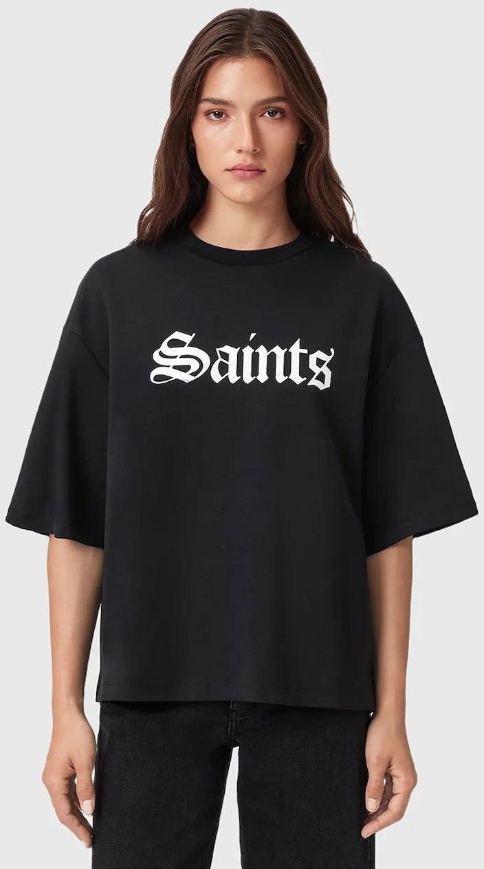 Bavlnené tričko AllSaints SAINT dámske, čierna farba, W139JD