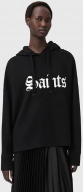 Bavlnená mikina AllSaints SAINT čierna farba, s kapucňou, s potlačou, W140JD