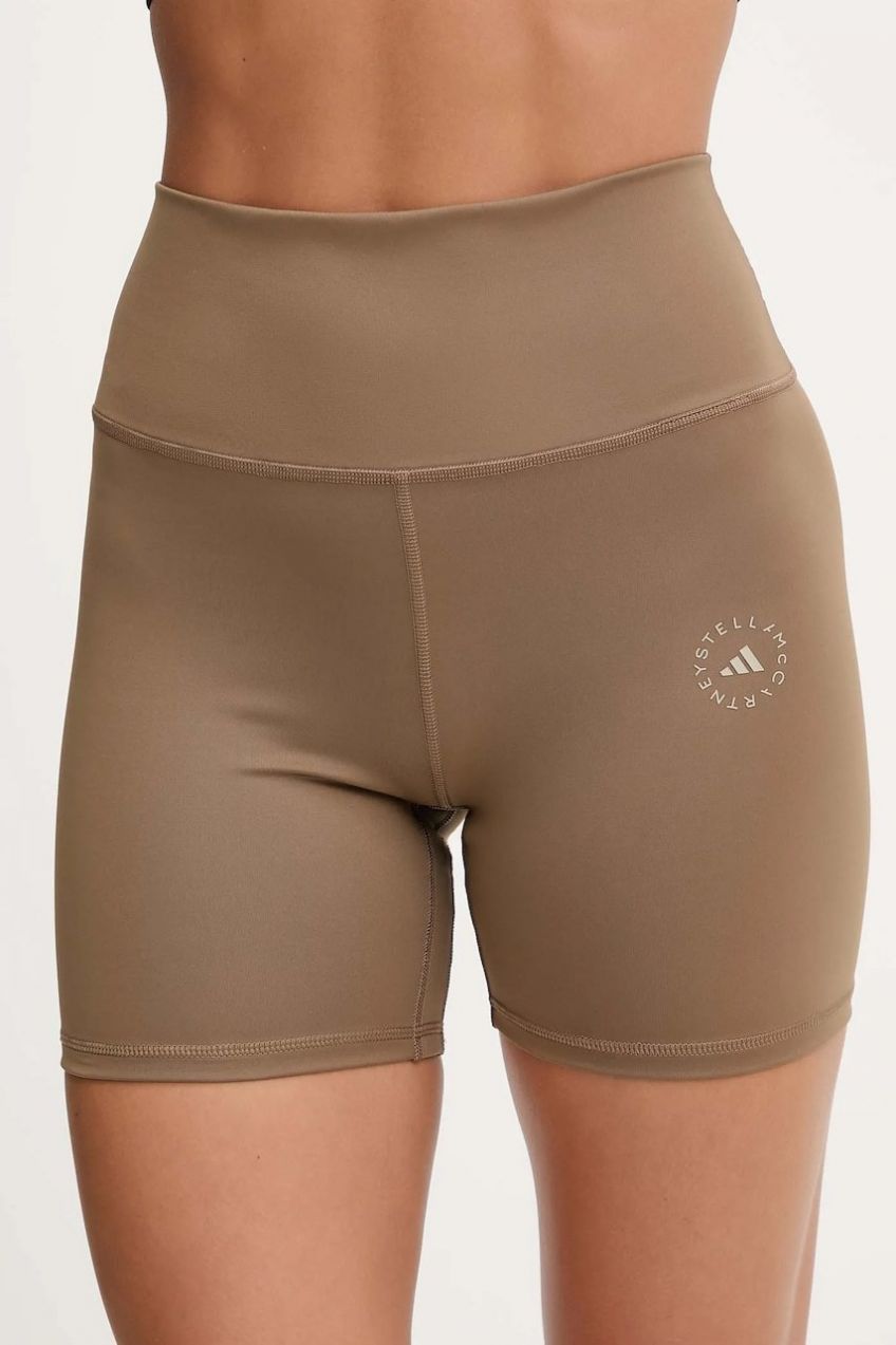 Šortky na jogu adidas by Stella McCartney hnedá farba, jednofarebná, vysoký pás, KA0631