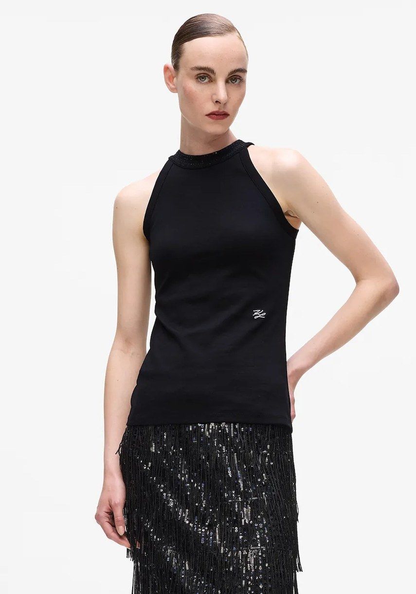 Bavlnený top Karl Lagerfeld čierna farba, A4W17056