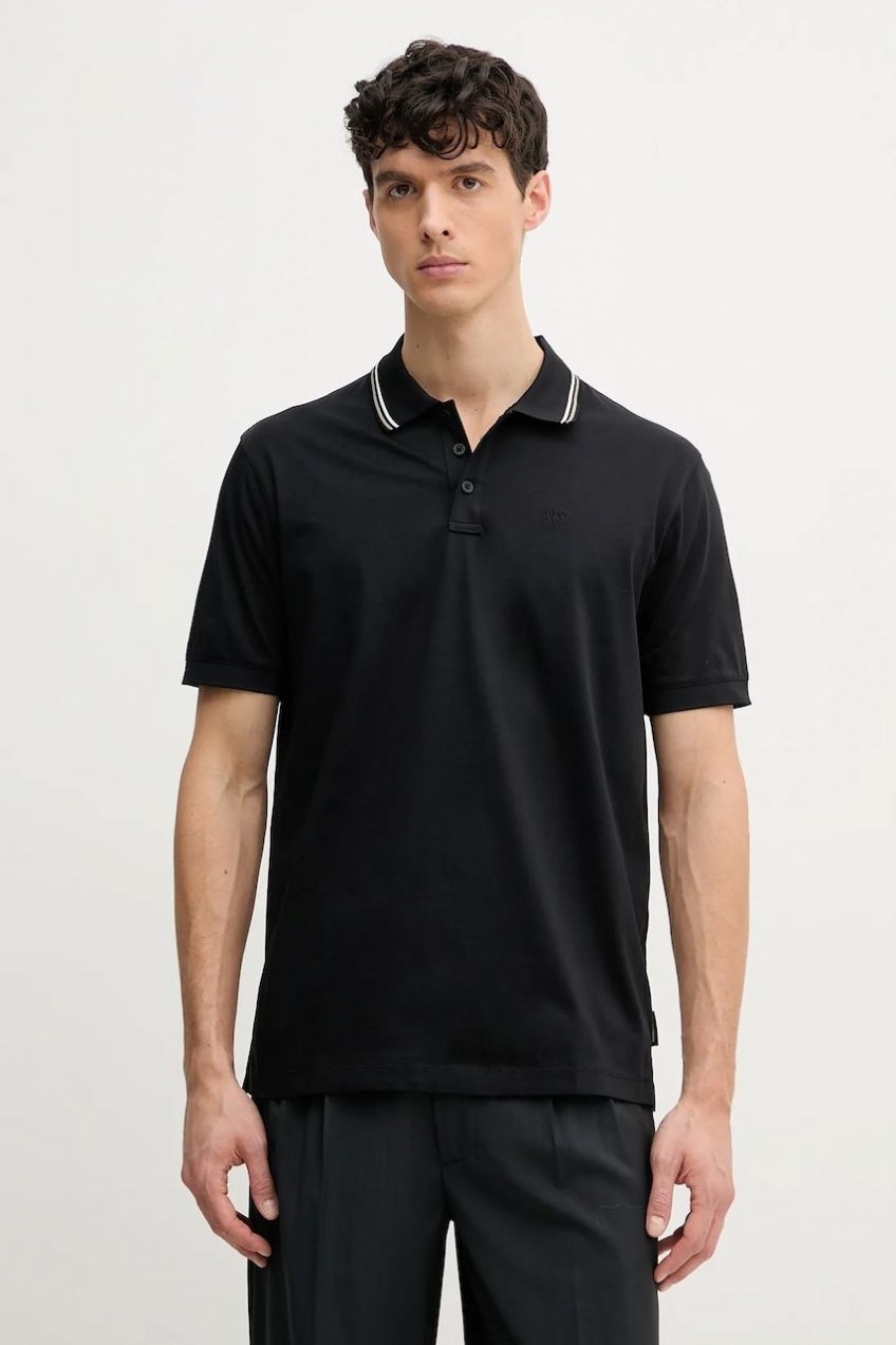 Bavlnené polo tričko Armani Exchange pánske, čierna farba, s potlačou, XM000466 AF10337