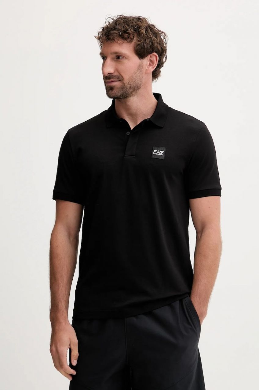 Polo tričko EA7 Emporio Armani pánske, čierna farba, jednofarebné, AF10373.7M000901