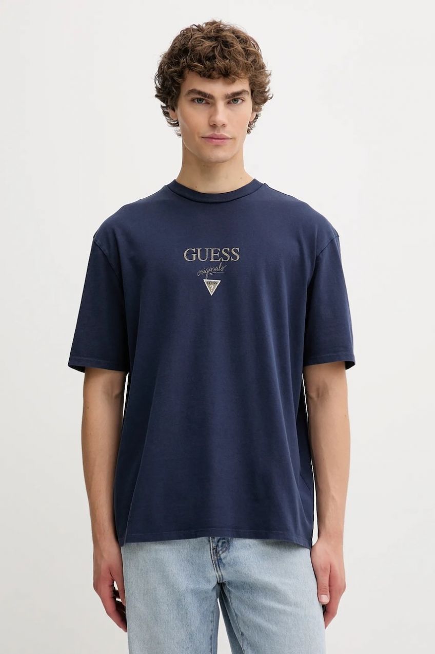 Bavlnené tričko Guess Originals pánske, šedá farba, vzorované, M5GI69 K8FQ4