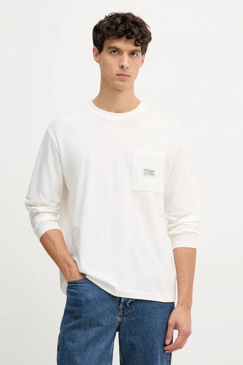 Bavlnené tričko s dlhým rukávom Pepe Jeans biela farba, jednofarebné, PM5010100