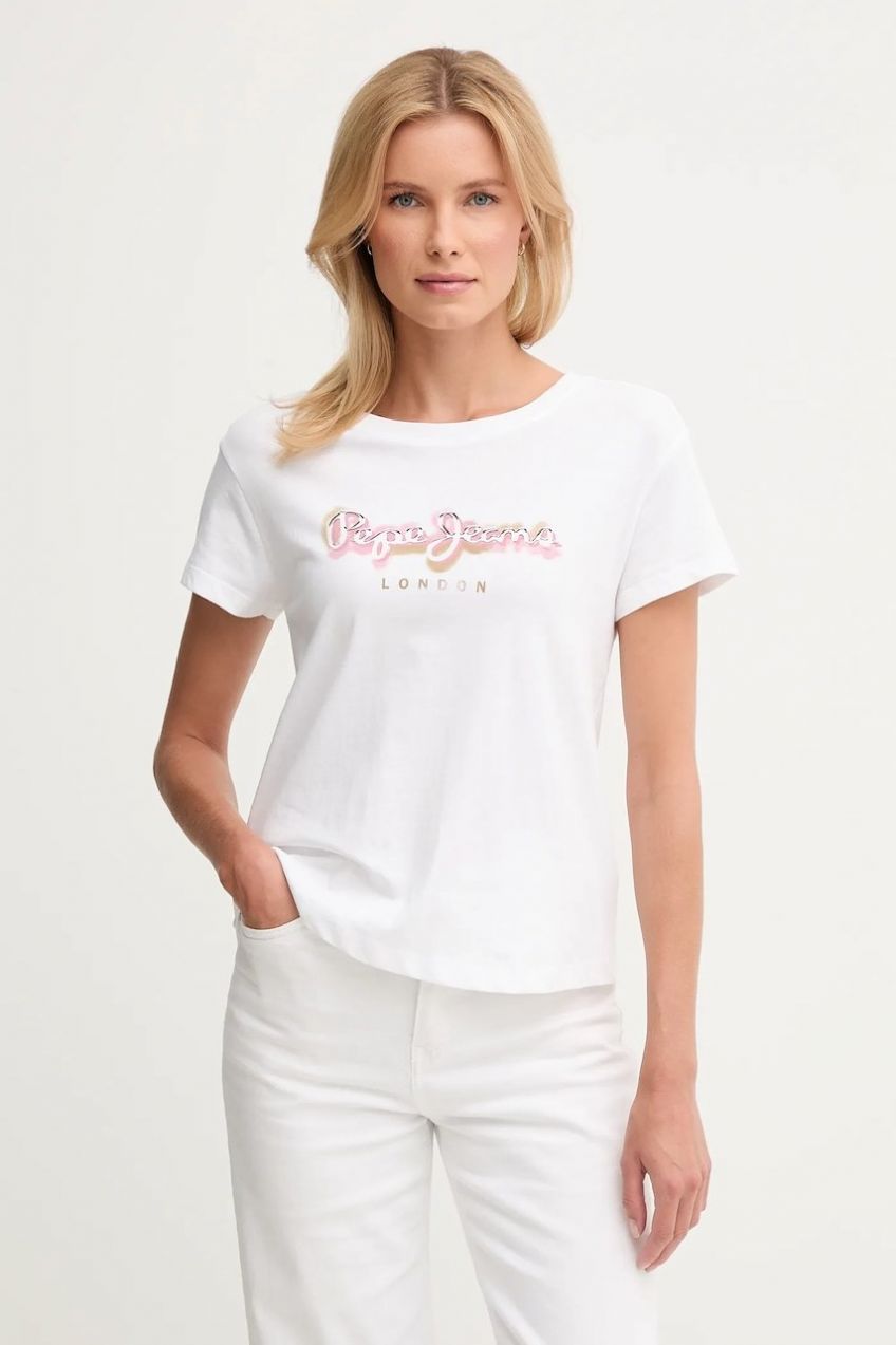 Bavlnené tričko Pepe Jeans dámske, biela farba, PL5000027