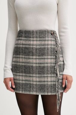 Sukňa s prímesou vlny Pepe Jeans šedá farba, mini, áčkový strih, PL9011872