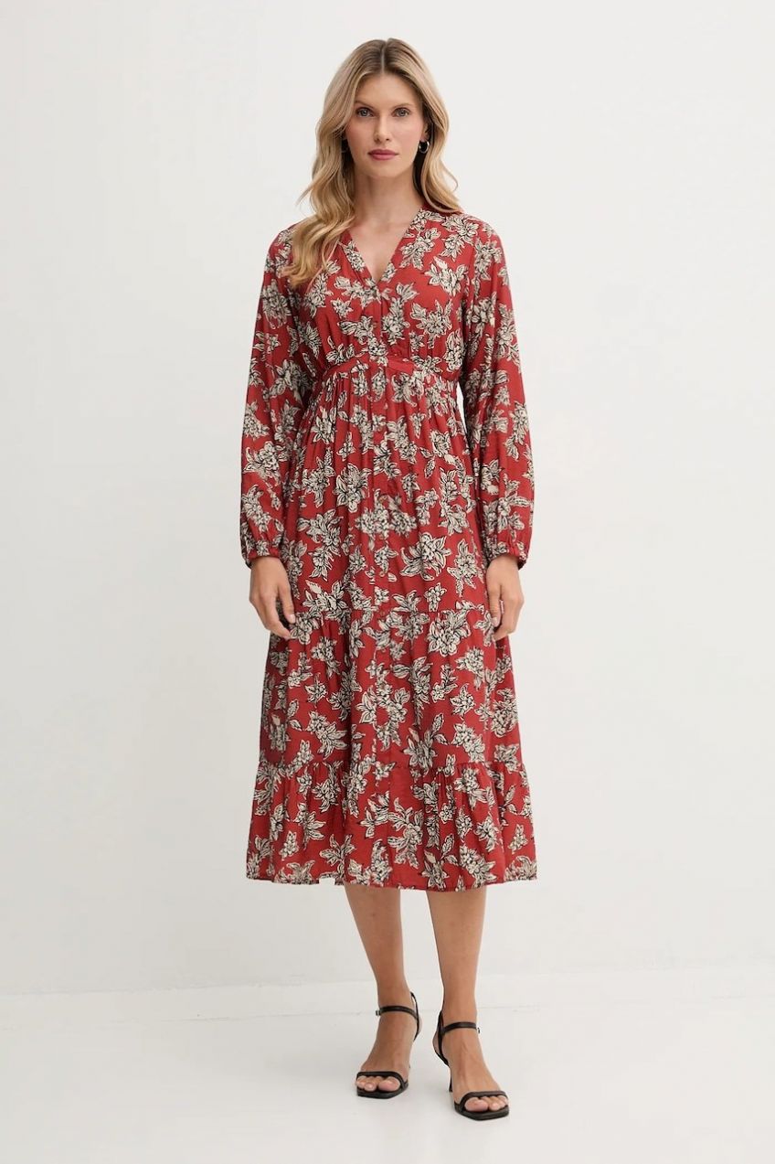 Šaty Pepe Jeans oranžová farba, midi, áčkový strih, PL9537695