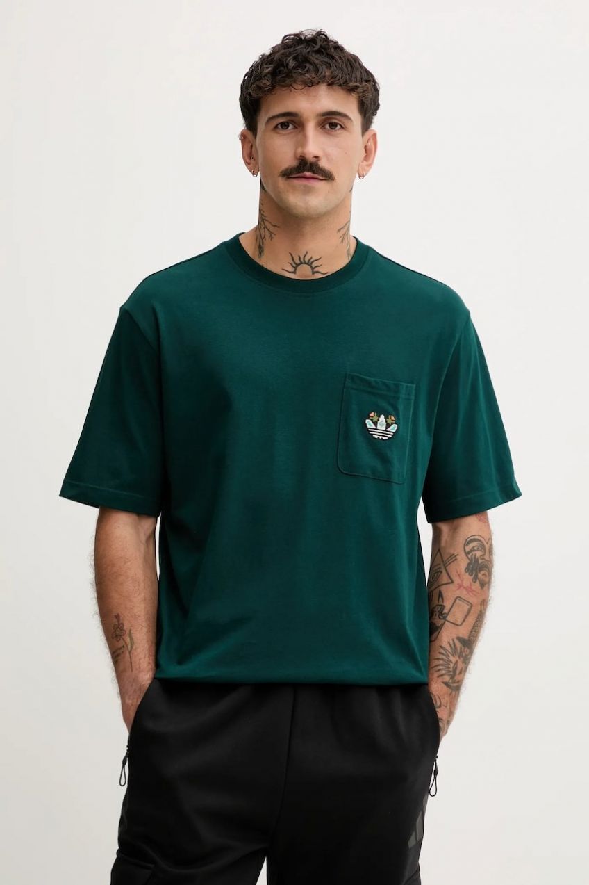 Bavlnené tričko adidas Originals Mg Lo Ss T pánske, zelená farba, s nášivkou, JY2990