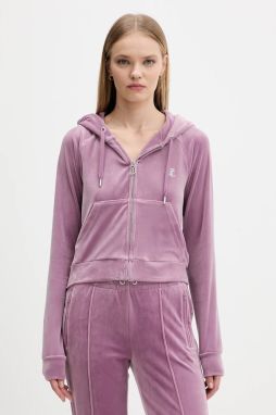 Velúrová mikina Juicy Couture fialová farba, s kapucňou, jednofarebná, JCWAS225306