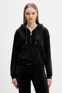 Velúrová mikina Juicy Couture čierna farba, s kapucňou, jednofarebná, JCWAS225310