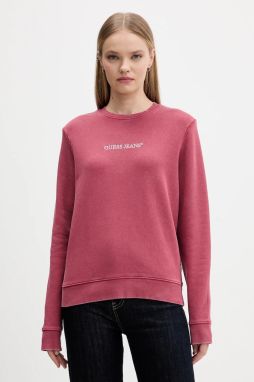 Bavlnená mikina Guess Jeans ružová farba, jednofarebná, W5BQ17 KCPR1