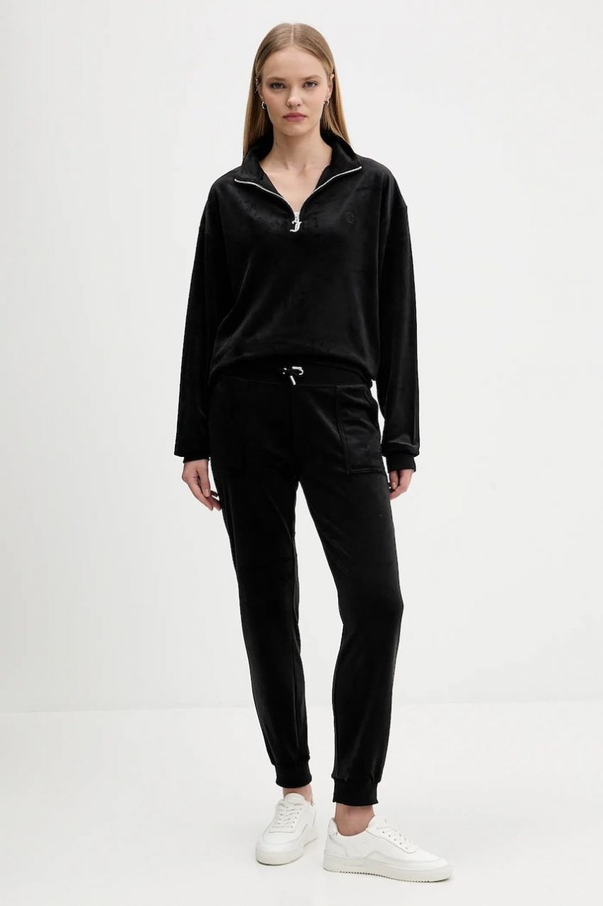 Velúrová mikina Juicy Couture čierna farba, jednofarebná, JCBAS224810
