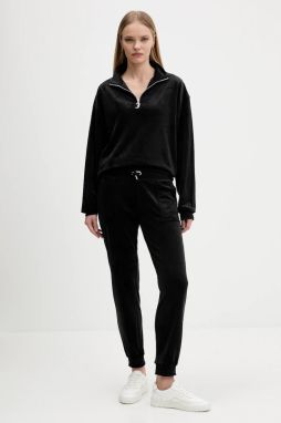 Velúrová mikina Juicy Couture čierna farba, jednofarebná, JCBAS224810