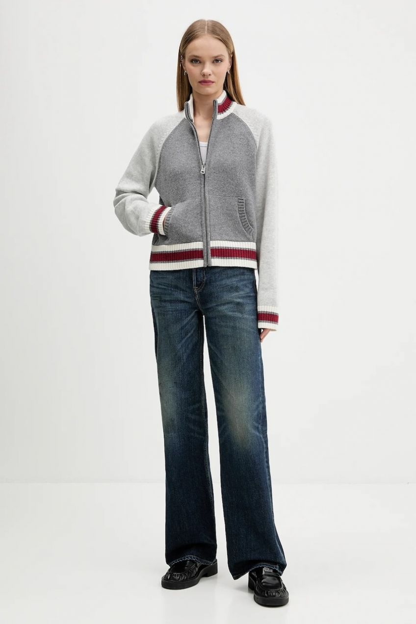 Kardigan s prímesou vlny Guess Jeans šedá farba, ľahké, W5BR12 Z0561