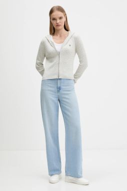 Kardigán s prímesou hodvábu Guess Jeans šedá farba, ľahké, W5BR04 Z3HO2