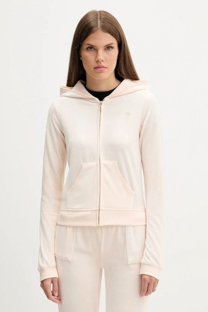 Mikina Juicy Couture HERITAGE ROBYN HOODIE ružová farba, s kapucňou, s nášivkou, JCSEBJ007G