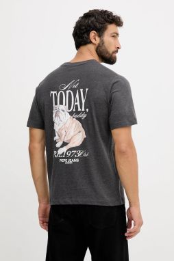 Bavlnené tričko Pepe Jeans pánske, šedá farba, s potlačou, PM5010090