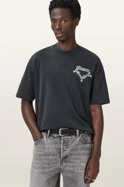 Bavlnené tričko AllSaints DRIP pánske, čierna farba, s potlačou, M005PD