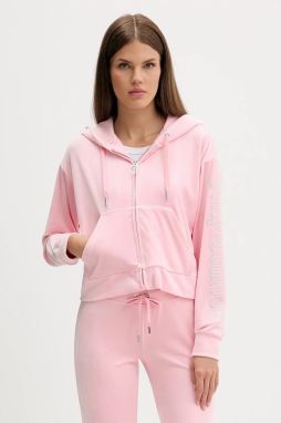 Velúrová mikina Juicy Couture ružová farba, s kapucňou, jednofarebná, JCWAS225310